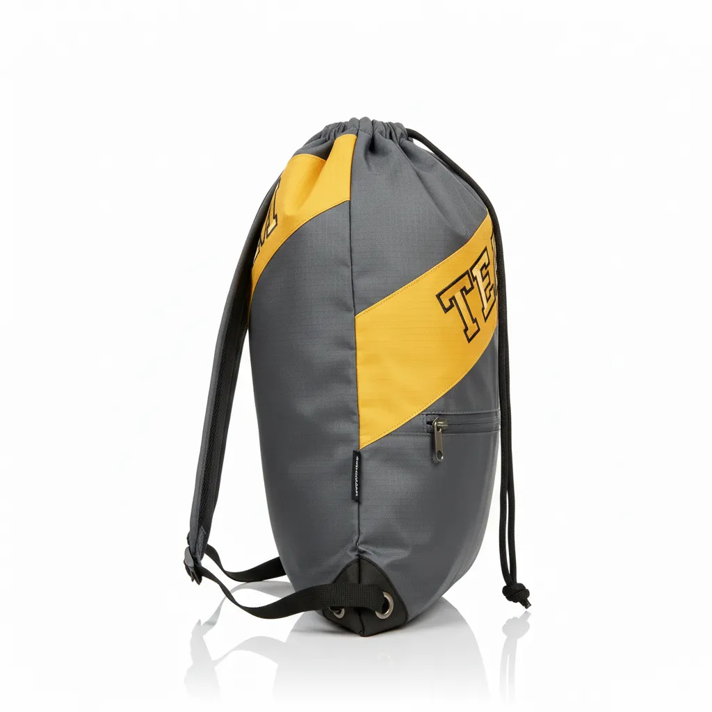 Custom Wrestling Cinch Bag - Gold - Charcoal Vegas Front Panel - Side View - Kinexa Sportswear