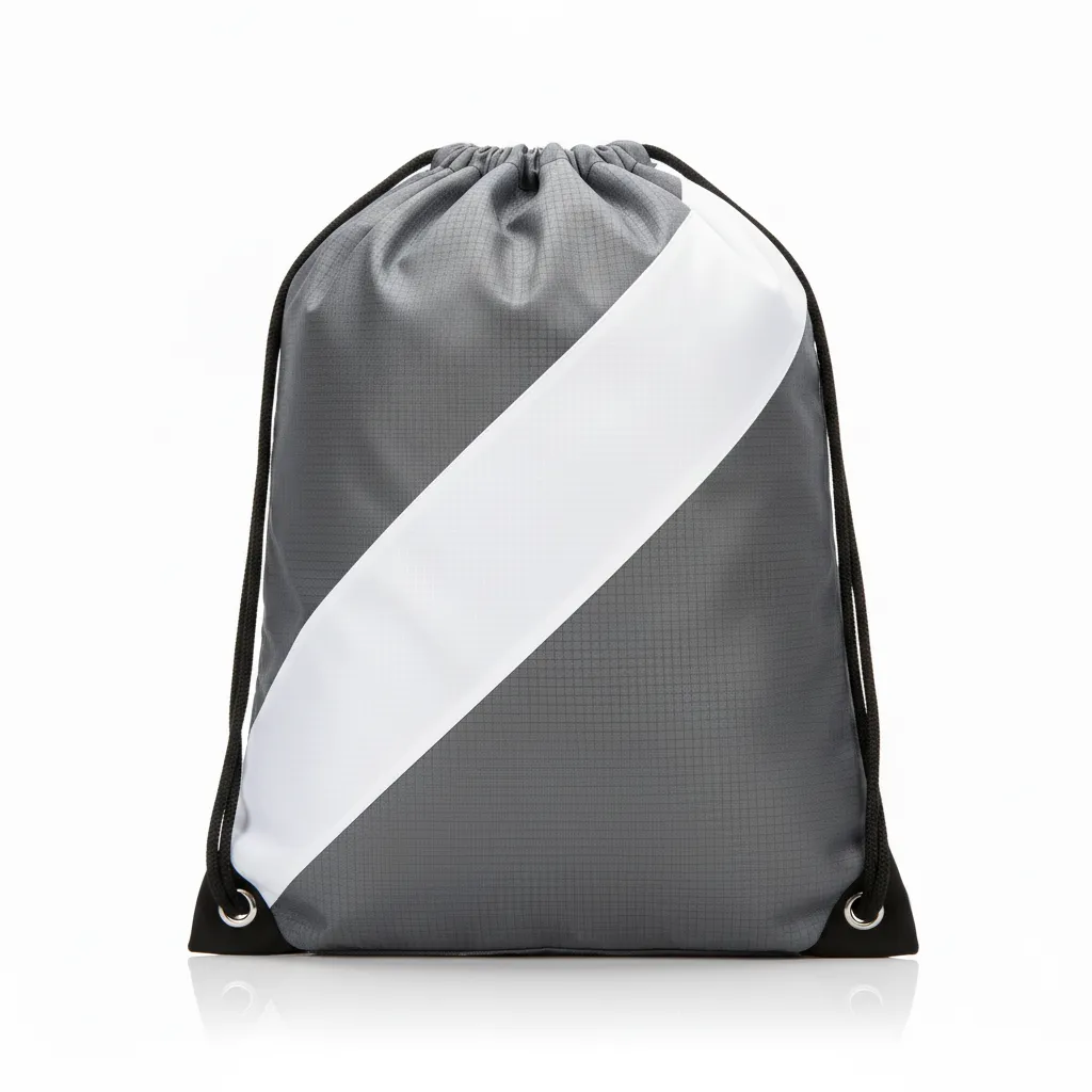 Custom Wrestling Cinch Bag - White - Charcoal Contrast Stripe - Back View - Kinexa Sportswear