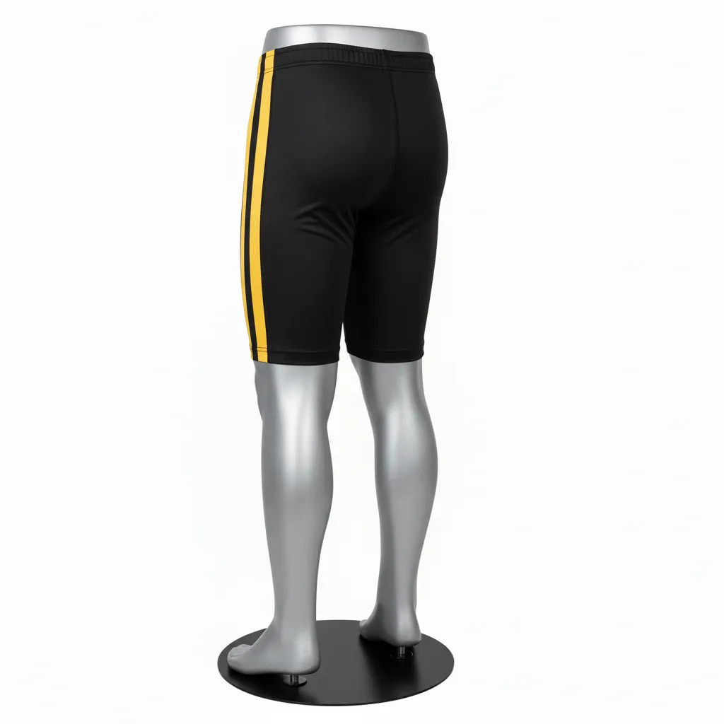 Custom Wrestling Compression Shorts - Black, Gold - Vegas Dual Stripe - Back View - Kinexa Sportswear