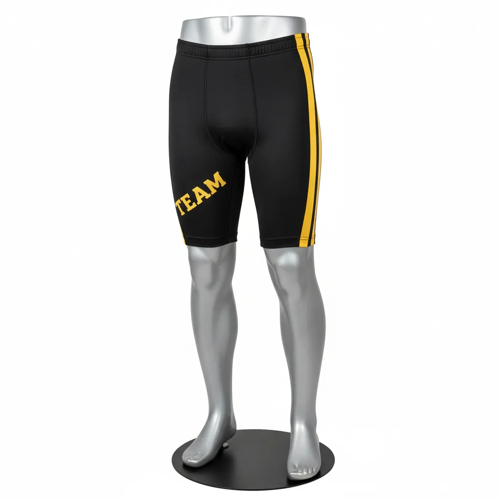 Custom Wrestling Compression Shorts - Black, Gold - Vegas Dual Stripe - Front View - Kinexa Sportswear