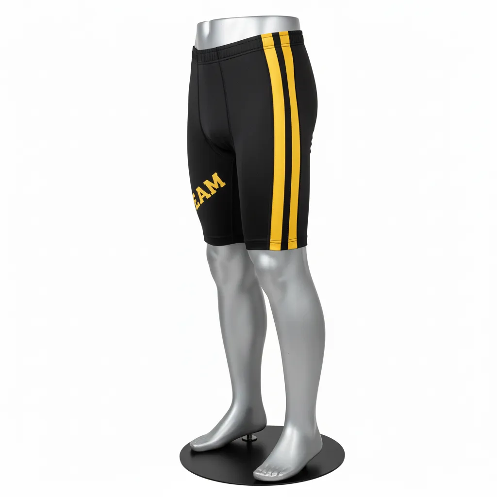 Custom Wrestling Compression Shorts - Black, Gold - Vegas Dual Stripe - Side View - Kinexa Sportswear