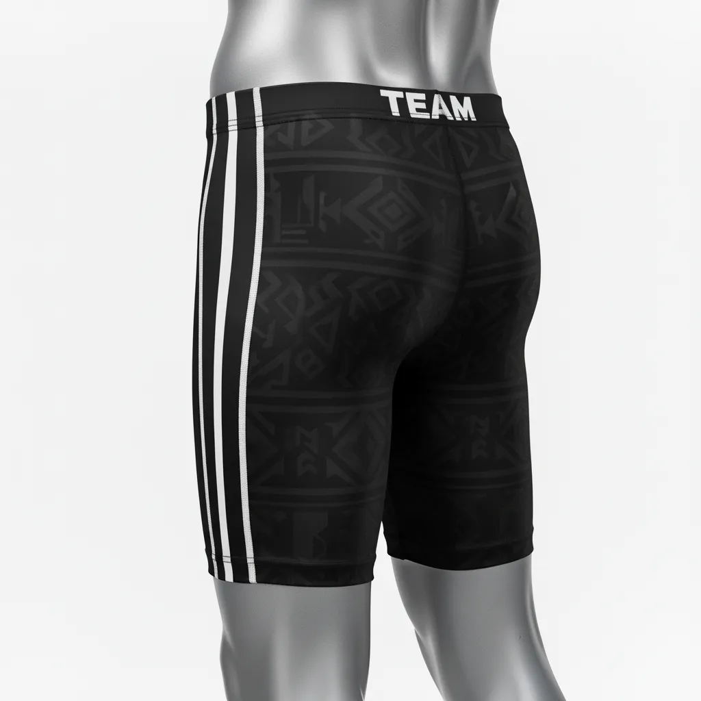Custom Wrestling Compression Shorts - Black, White - Side Stripe - Back View - Kinexa Sportswear