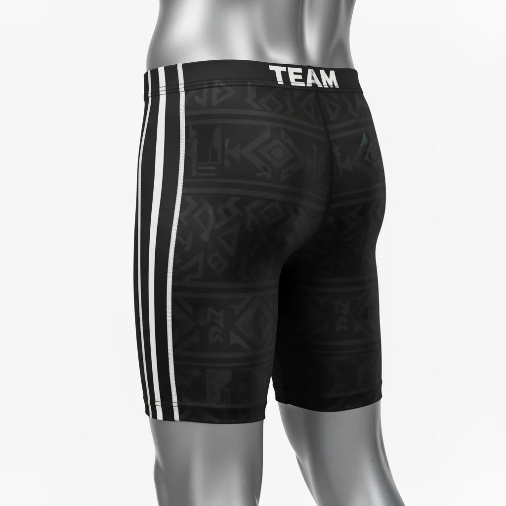 Custom Wrestling Compression Shorts - Black, White - Side Stripe - Front View - Kinexa Sportswear