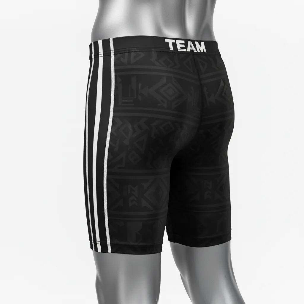 Custom Wrestling Compression Shorts - Black, White - Side Stripe - Side View - Kinexa Sportswear