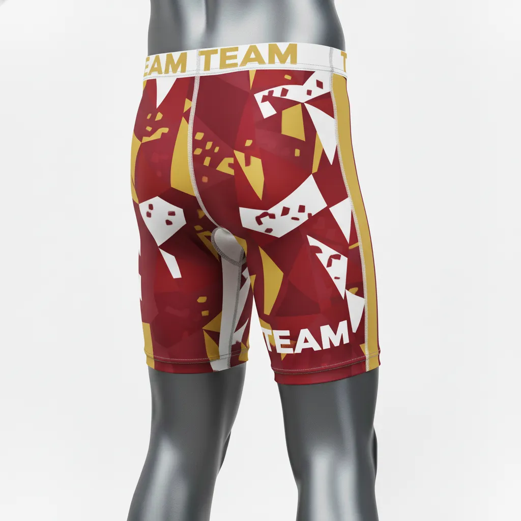 Custom Wrestling Compression Shorts - Burgundy, Gold - Vegas Stripe - Front View - Kinexa Sportswear