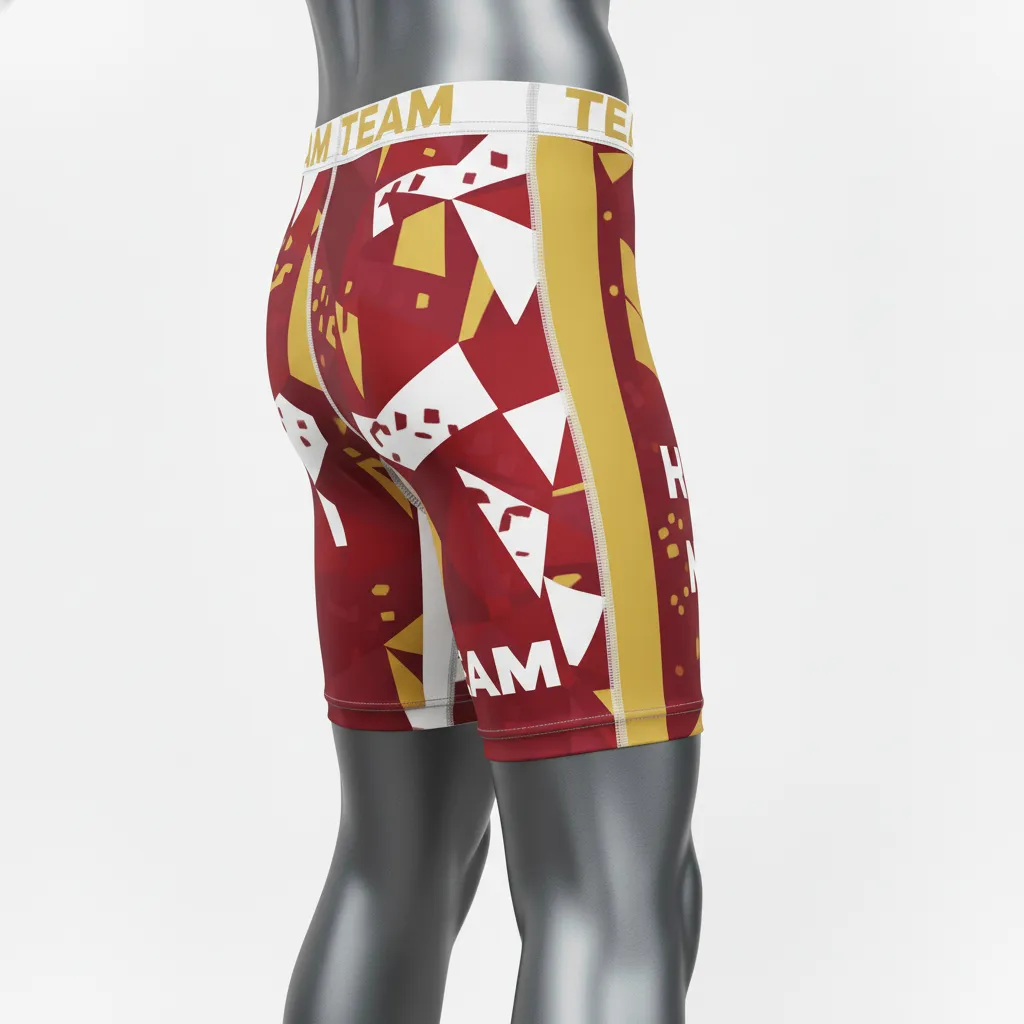 Custom Wrestling Compression Shorts - Burgundy, Gold - Vegas Stripe - Side View - Kinexa Sportswear