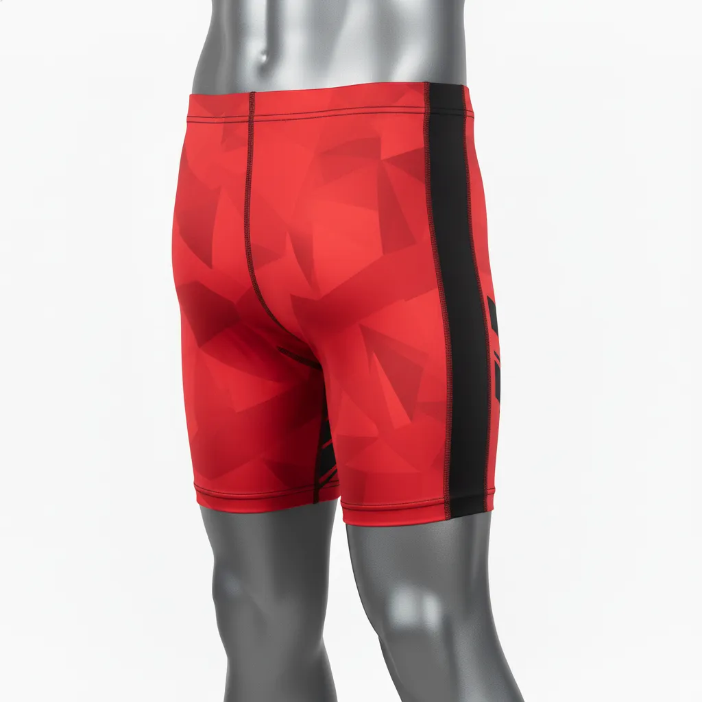 Custom Wrestling Compression Shorts - Black - Cardinal Side Panel - Back View - Kinexa Sportswear