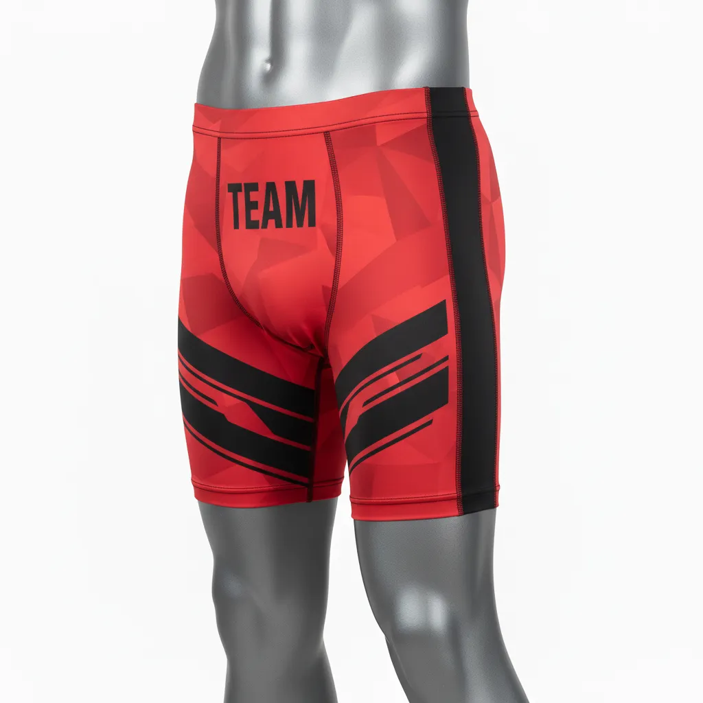Custom Wrestling Compression Shorts - Black - Cardinal Side Panel - Front View - Kinexa Sportswear