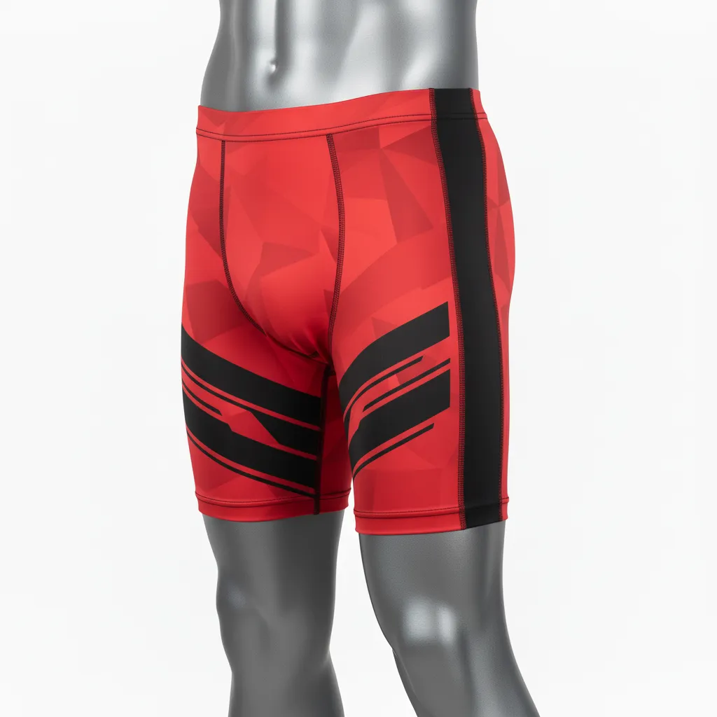 Custom Wrestling Compression Shorts - Black - Cardinal Side Panel - Side View - Kinexa Sportswear