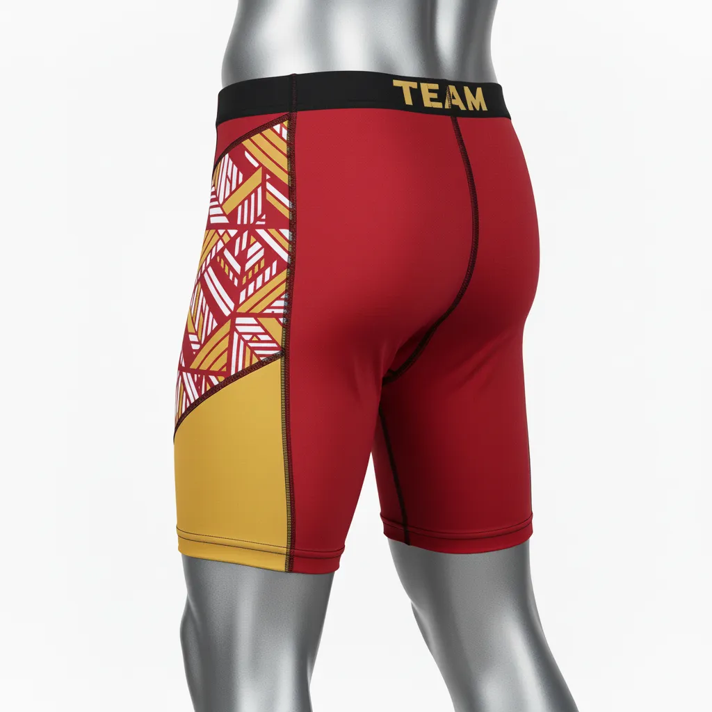 Custom Wrestling Compression Shorts - Gold - Cardinal Vegas Stripe - Back View - Kinexa Sportswear