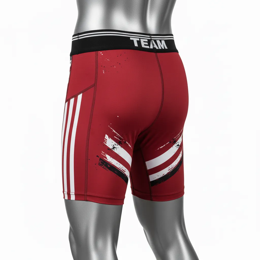 Custom Wrestling Compression Shorts - White - Cardinal Panel - Back View - Kinexa Sportswear