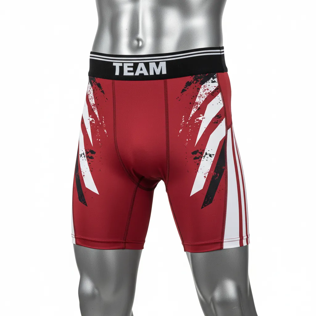 Custom Wrestling Compression Shorts - White - Cardinal Panel - Front View - Kinexa Sportswear
