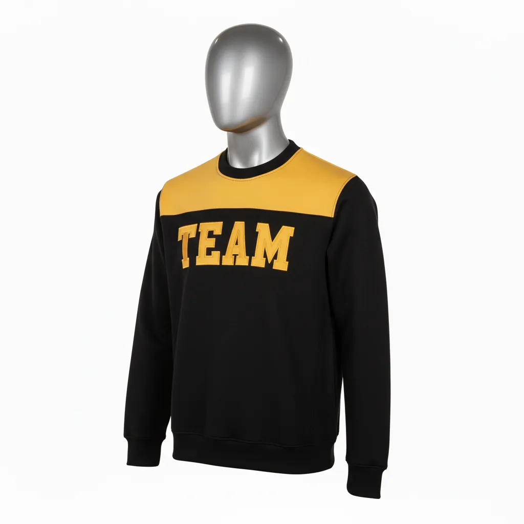 Custom Wrestling Crewneck Sweatshirt - Black, Gold - Vegas Shoulder Stripe - Front View - Kinexa Sportswear