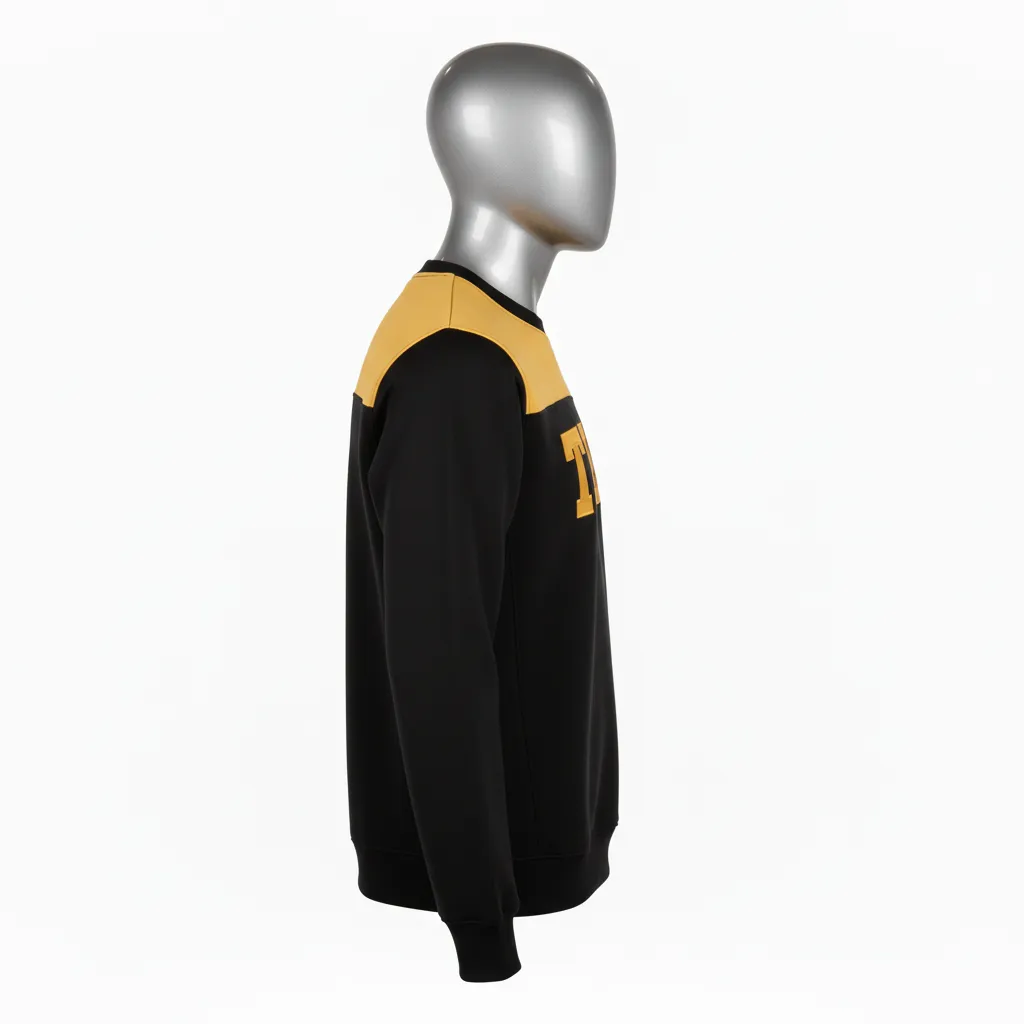 Custom Wrestling Crewneck Sweatshirt - Black, Gold - Vegas Shoulder Stripe - Side View - Kinexa Sportswear