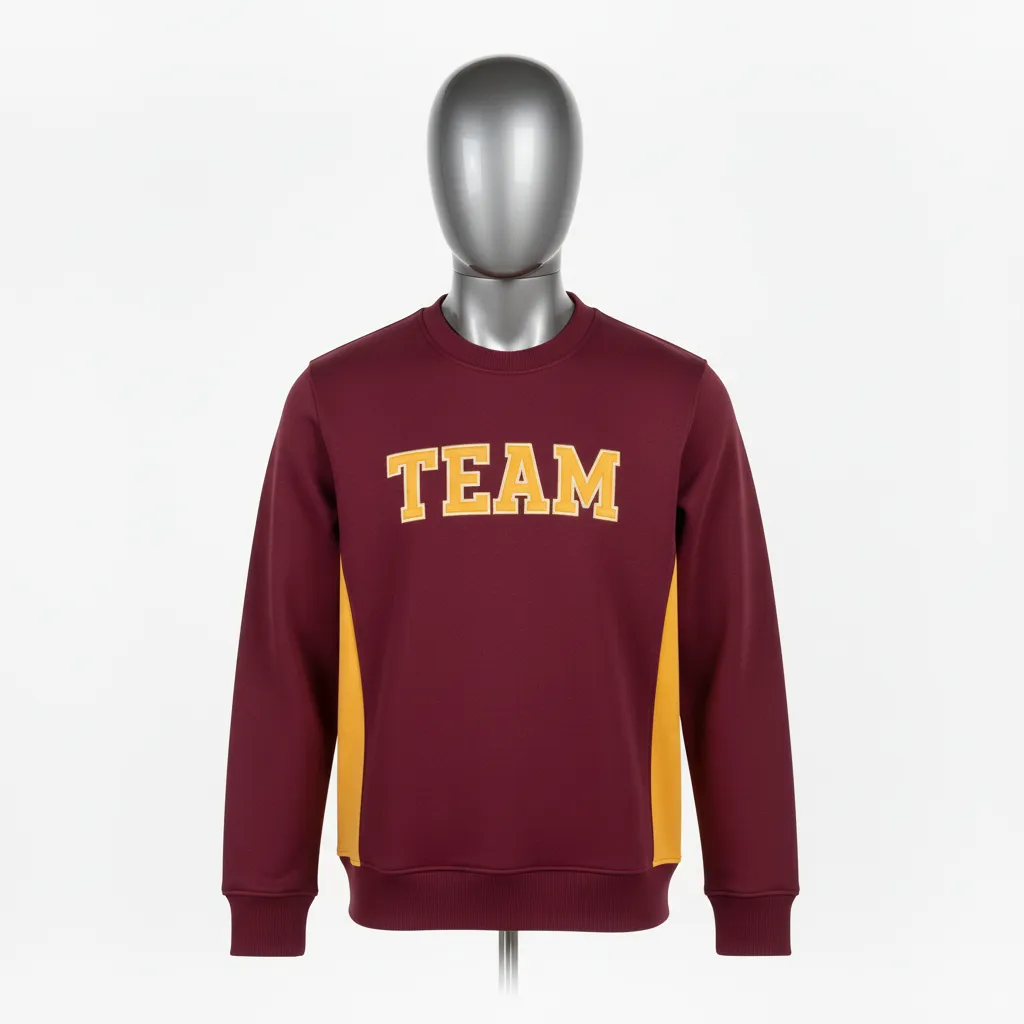 Custom Wrestling Crewneck Sweatshirt - Burgundy, Gold - Vegas Side Panel - Front View - Kinexa Sportswear