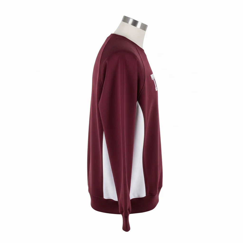 Custom Wrestling Crewneck Sweatshirt - Burgundy, White - Side Panel - Side View - Kinexa Sportswear