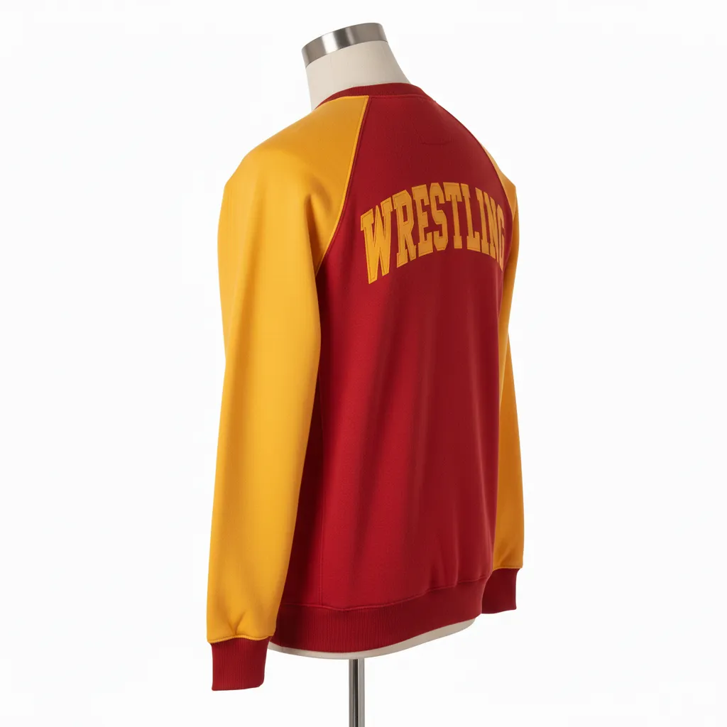 Custom Wrestling Crewneck Sweatshirt - Gold - Cardinal Vegas Raglan - Back View - Kinexa Sportswear
