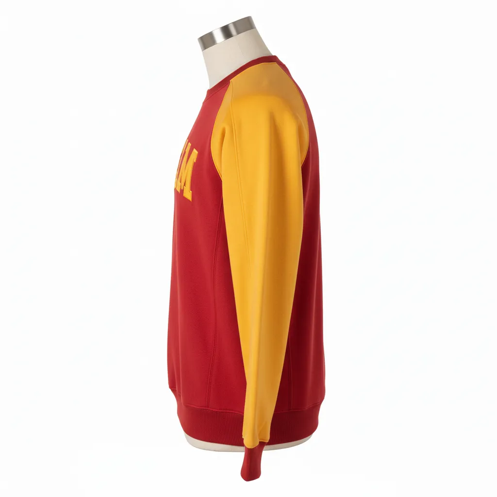 Custom Wrestling Crewneck Sweatshirt - Gold - Cardinal Vegas Raglan - Side View - Kinexa Sportswear