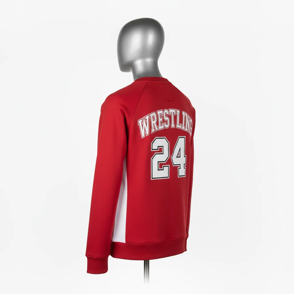 Custom Wrestling Crewneck Sweatshirt - White - Cardinal Side Panel - Back View - Kinexa Sportswear