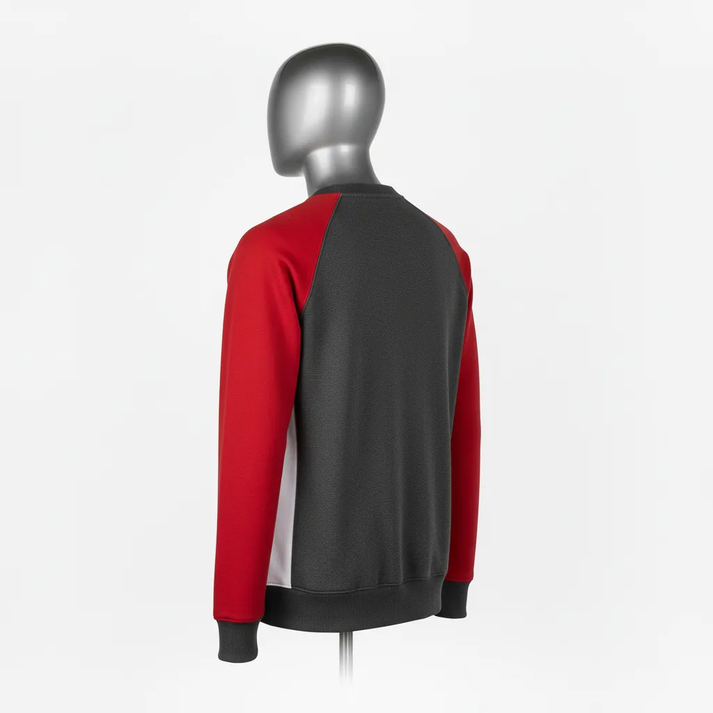 Custom Wrestling Crewneck Sweatshirt - Red - Charcoal Shoulder Panel - Back View - Kinexa Sportswear