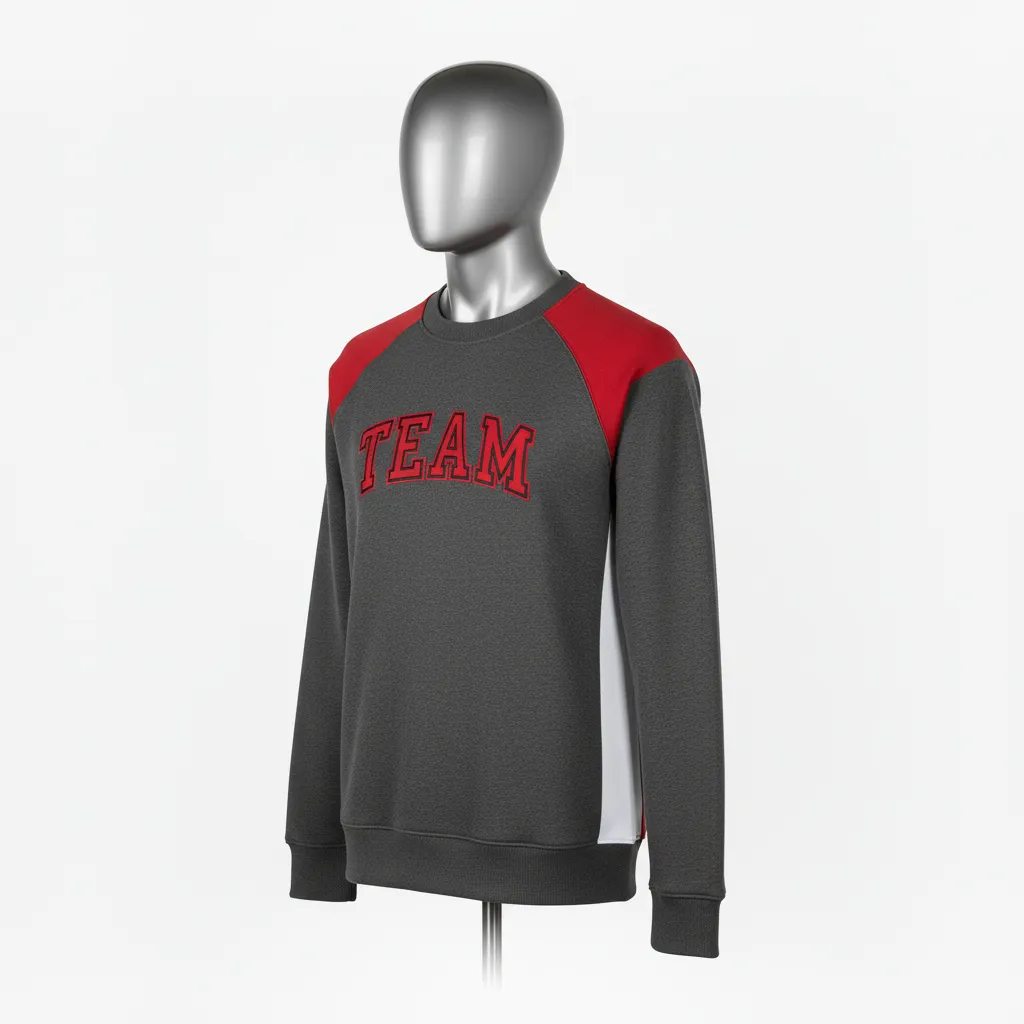 Custom Wrestling Crewneck Sweatshirt - Red - Charcoal Shoulder Panel - Front View - Kinexa Sportswear