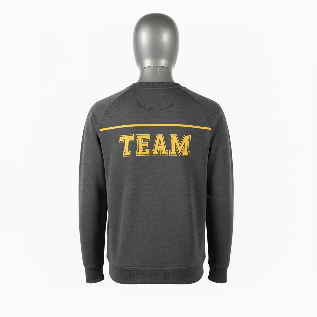 Custom Wrestling Crewneck Sweatshirt - Gold - Charcoal Vegas Shoulder Stripe - Back View - Kinexa Sportswear