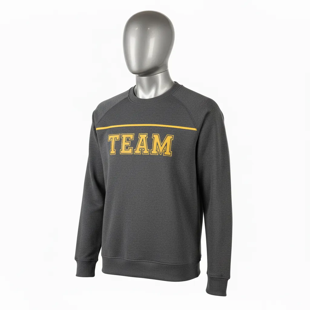 Custom Wrestling Crewneck Sweatshirt - Gold - Charcoal Vegas Shoulder Stripe - Front View - Kinexa Sportswear