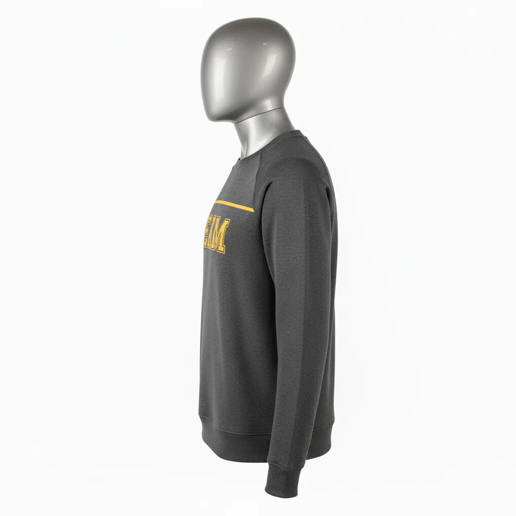 Custom Wrestling Crewneck Sweatshirt - Gold - Charcoal Vegas Shoulder Stripe - Side View - Kinexa Sportswear