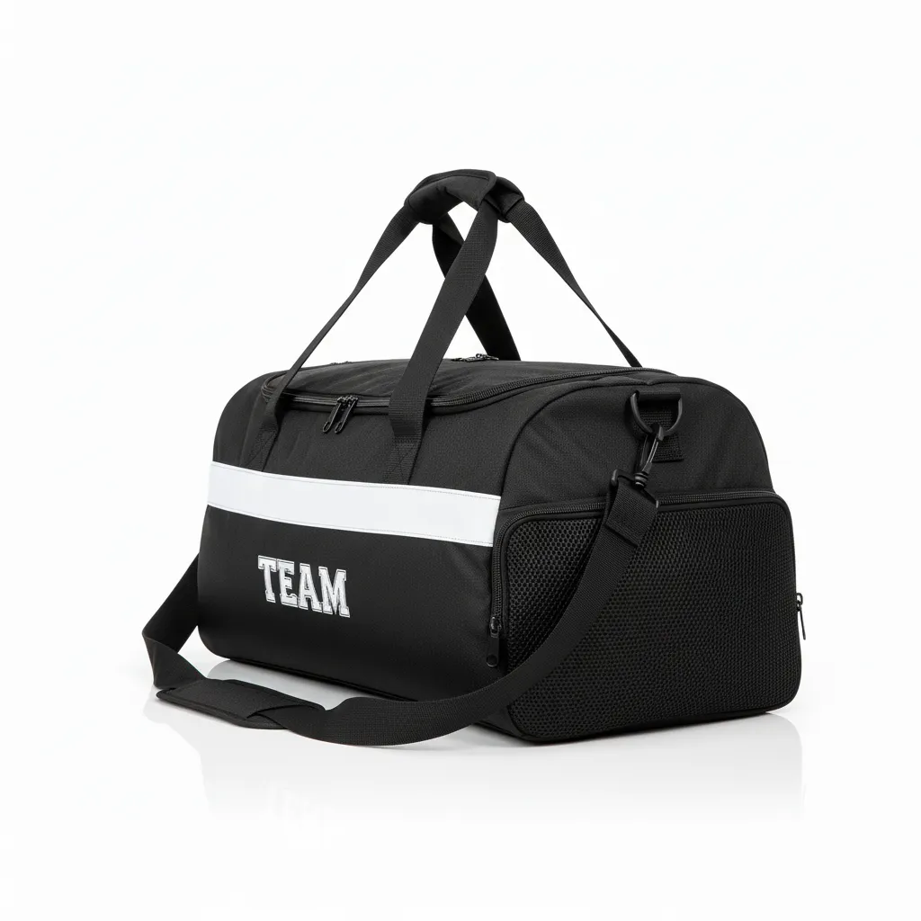Custom Wrestling Duffle Bag - Black, White - Contrast Stripe - Side View - Kinexa Sportswear