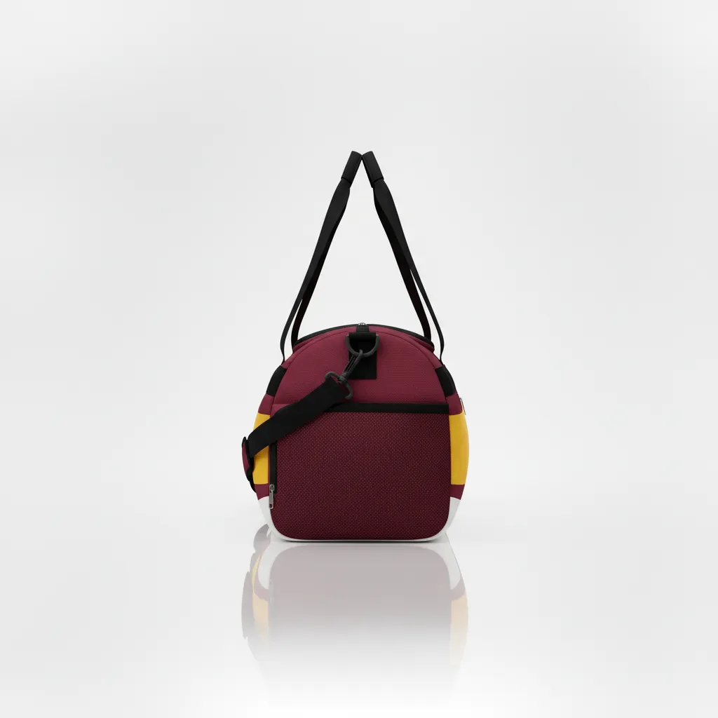 Custom Wrestling Duffle Bag - Burgundy, Gold - Vegas Contrast Stripe - Side View - Kinexa Sportswear