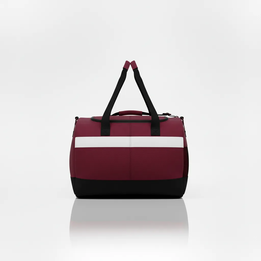 Custom Wrestling Duffle Bag - Burgundy, White - Contrast Stripe - Back View - Kinexa Sportswear