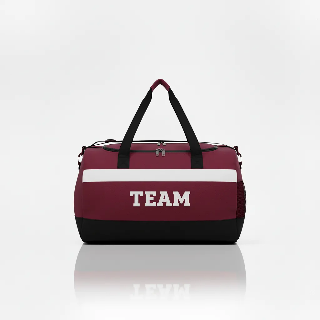 Custom Wrestling Duffle Bag - Burgundy, White - Contrast Stripe - Front View - Kinexa Sportswear