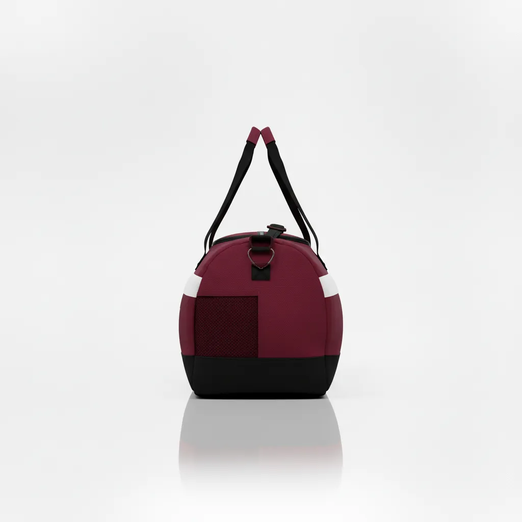 Custom Wrestling Duffle Bag - Burgundy, White - Contrast Stripe - Side View - Kinexa Sportswear