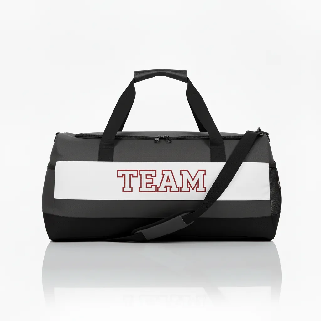Custom Wrestling Duffle Bag - Red - Charcoal Side Panel - Front View - Kinexa Sportswear