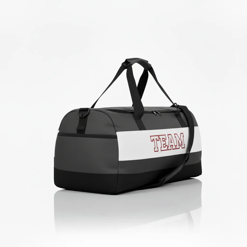 Custom Wrestling Duffle Bag - Red - Charcoal Side Panel - Side View - Kinexa Sportswear