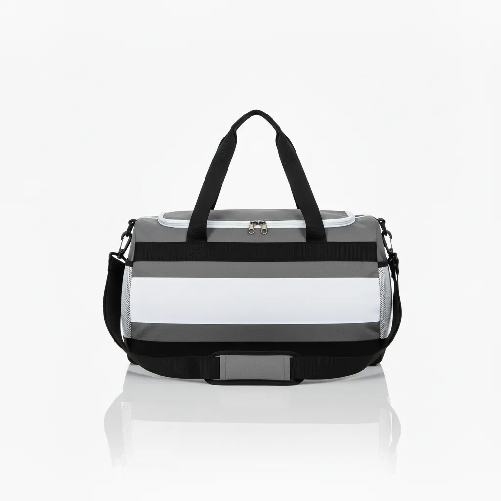 Custom Wrestling Duffle Bag - White - Charcoal Contrast Stripe - Back View - Kinexa Sportswear