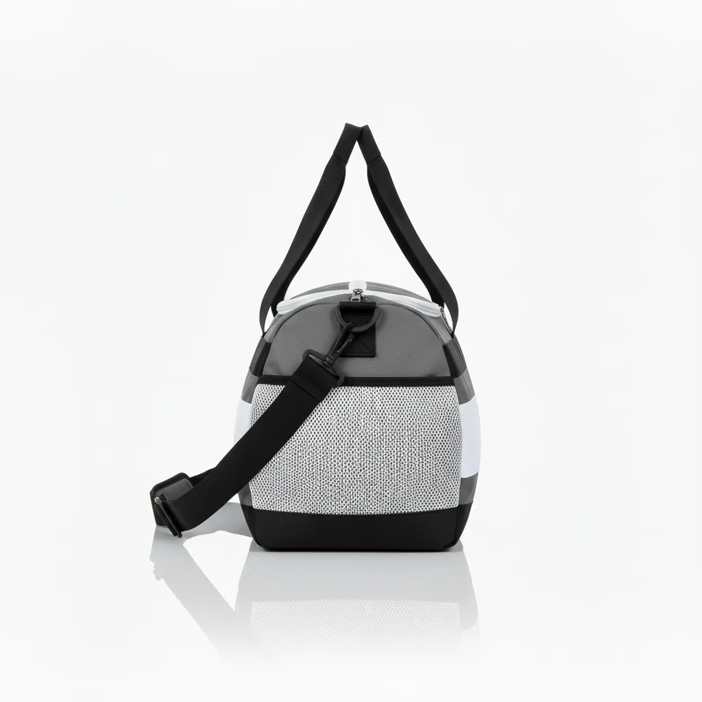 Custom Wrestling Duffle Bag - White - Charcoal Contrast Stripe - Side View - Kinexa Sportswear