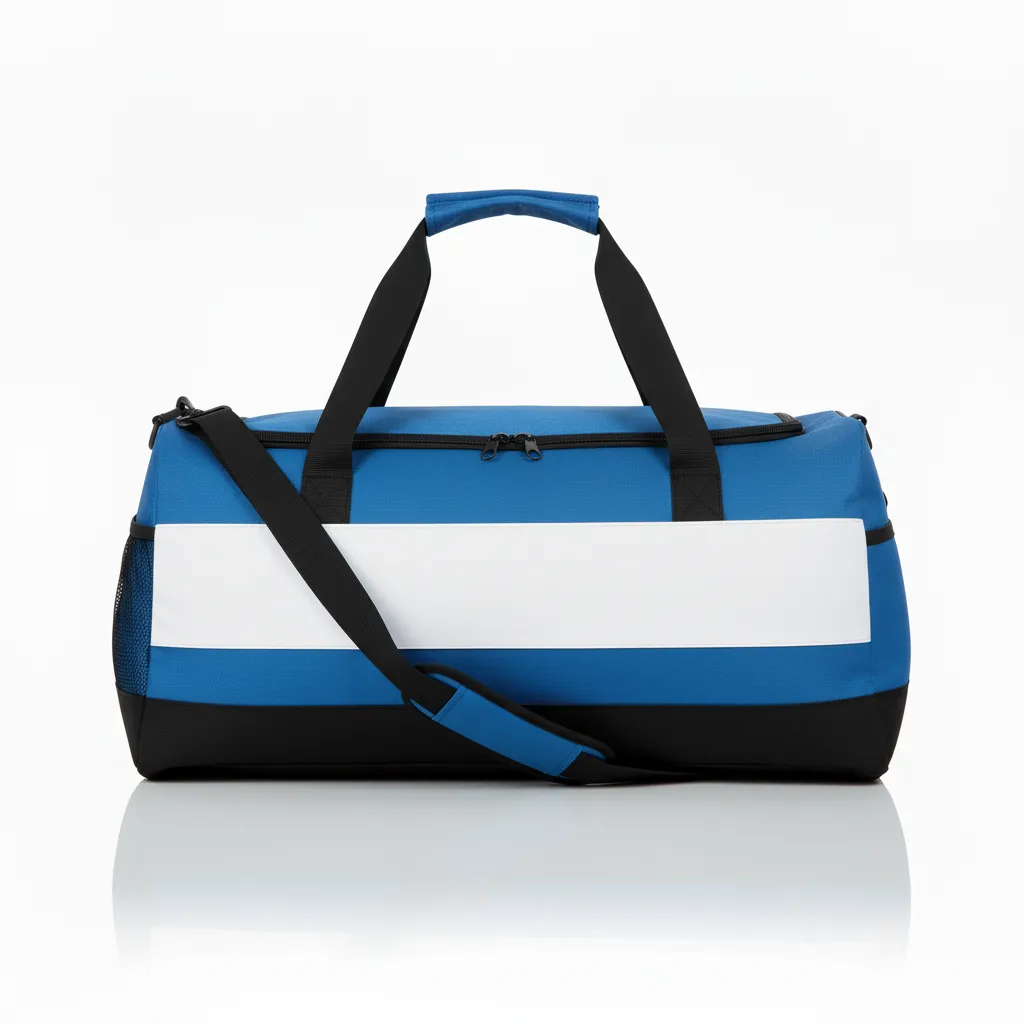 Custom Wrestling Duffle Bag - Blue, White - Columbia Side Panel - Back View - Kinexa Sportswear
