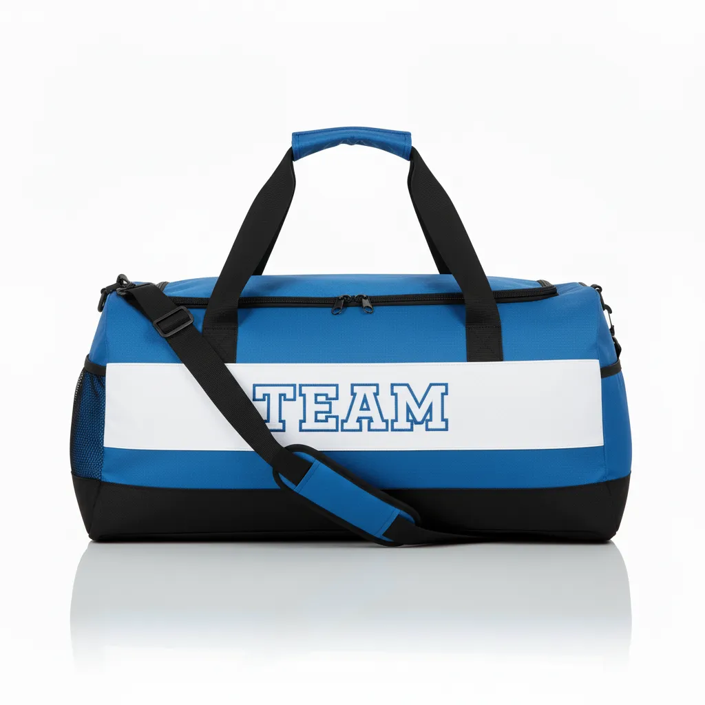 Custom Wrestling Duffle Bag - Blue, White - Columbia Side Panel - Side View - Kinexa Sportswear