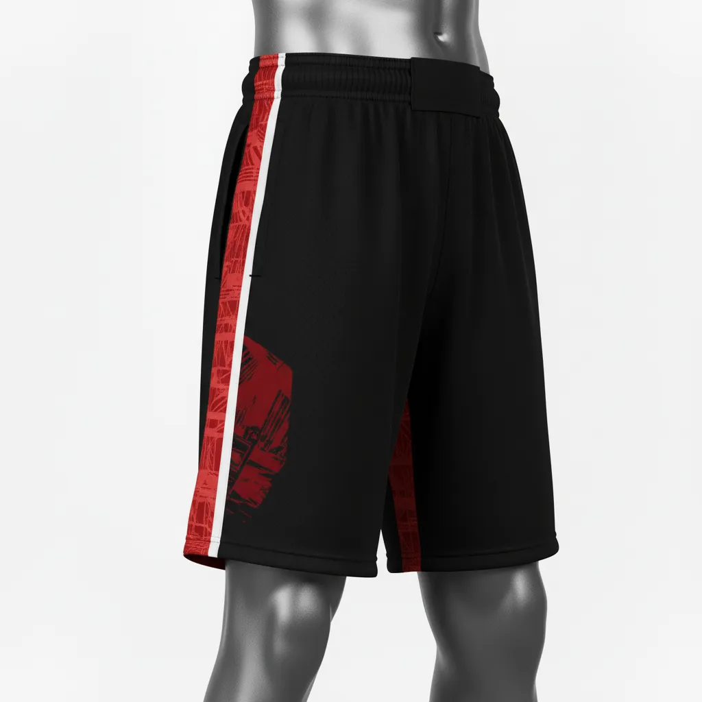 Custom Wrestling Fight Shorts - Black, Red - Panel - Back View - Kinexa Sportswear