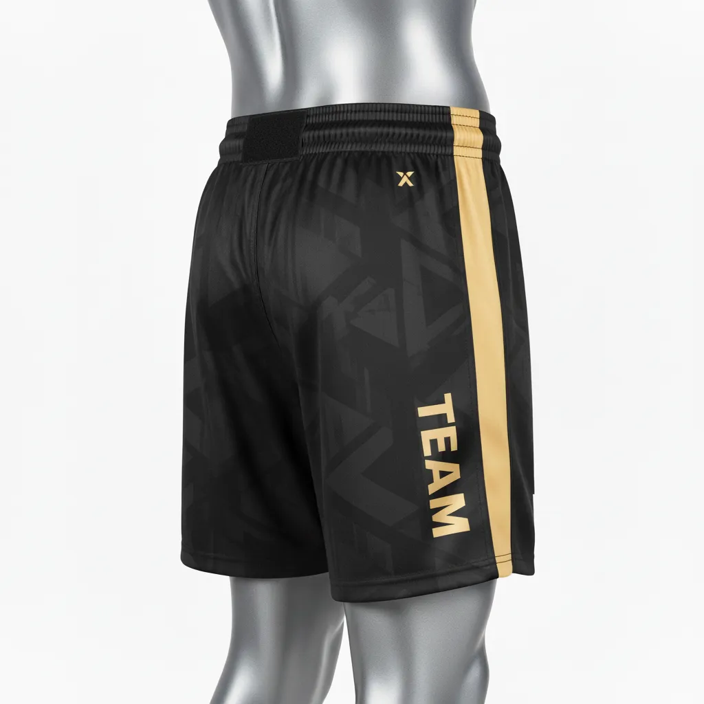 Custom Wrestling Fight Shorts - Black, Gold - Vegas Stripe - Side View - Kinexa Sportswear