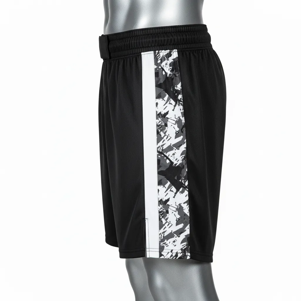 Custom Wrestling Fight Shorts - Black, White - Panel - Side View - Kinexa Sportswear