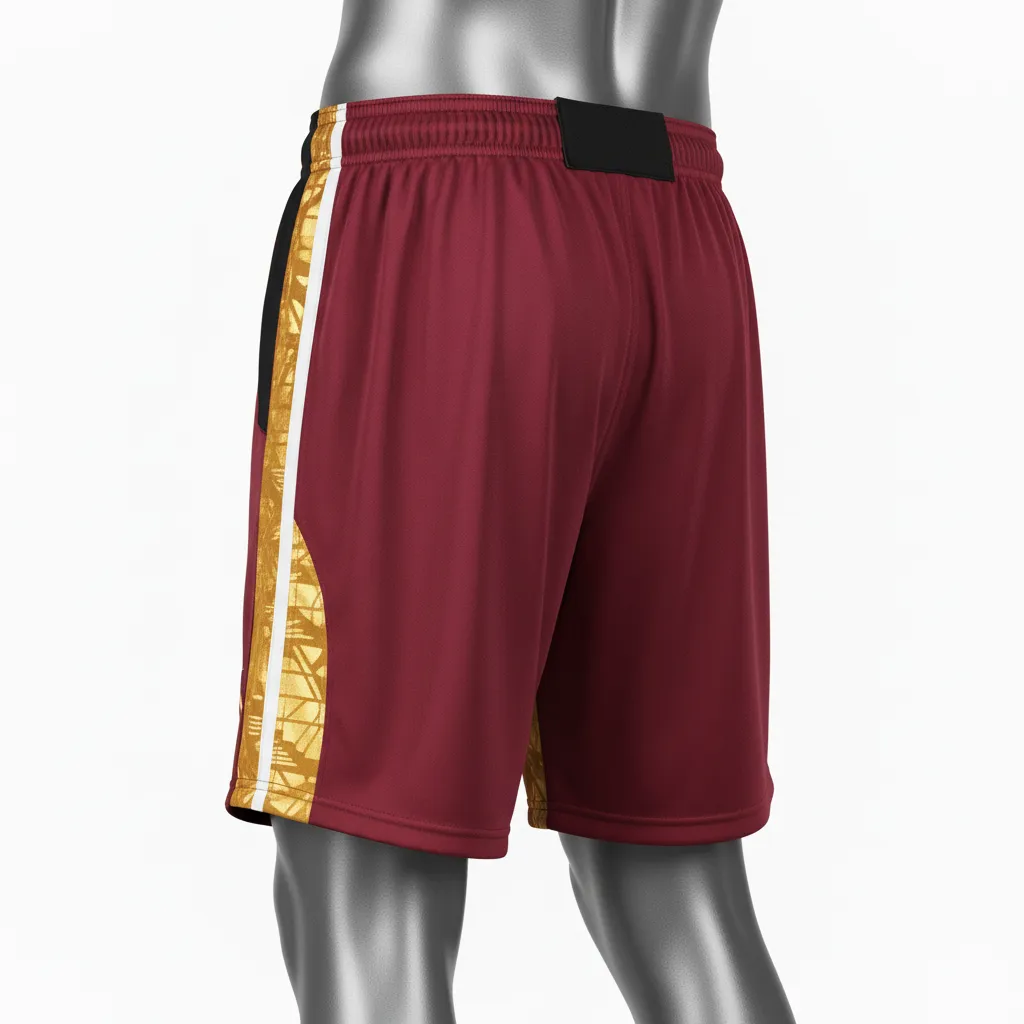 Custom Wrestling Fight Shorts - Burgundy, Gold - Vegas Panel - Side View - Kinexa Sportswear