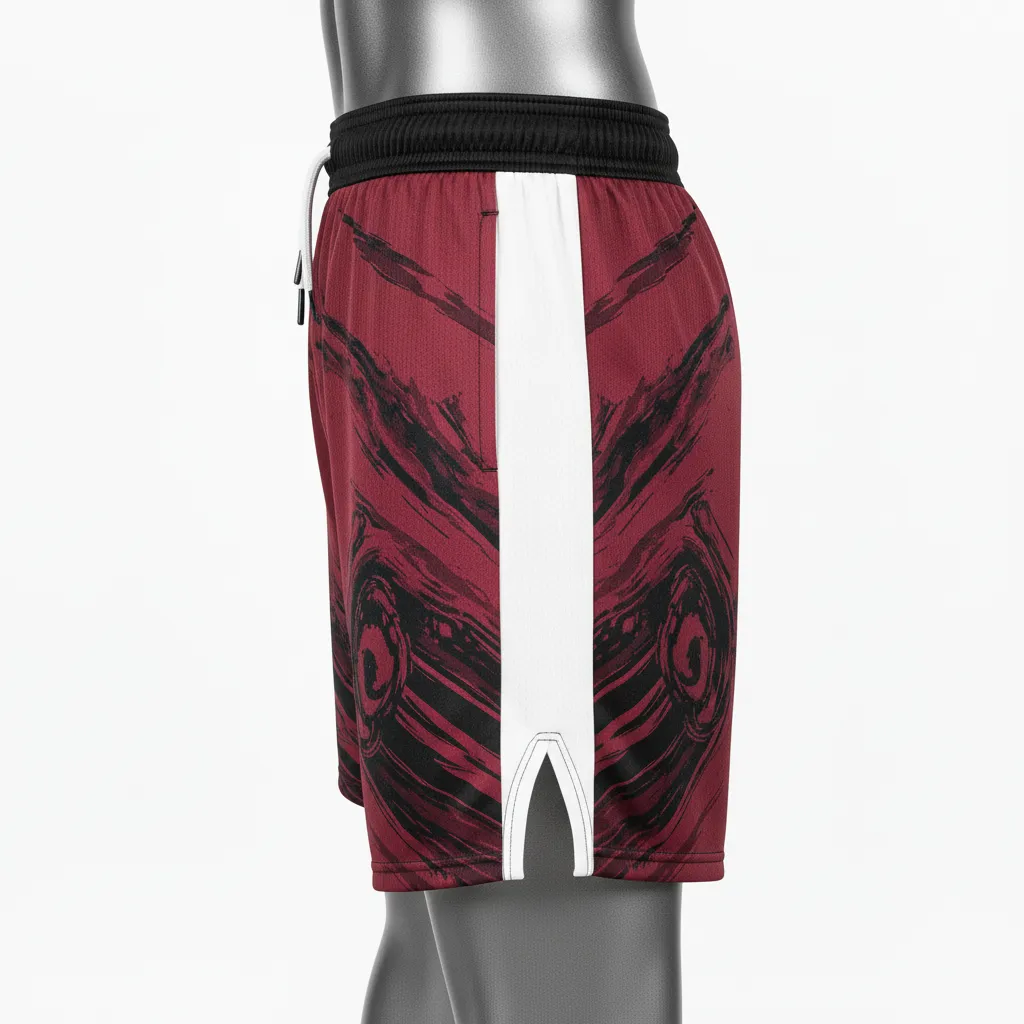 Custom Wrestling Fight Shorts - Burgundy, White - Panel - Back View - Kinexa Sportswear