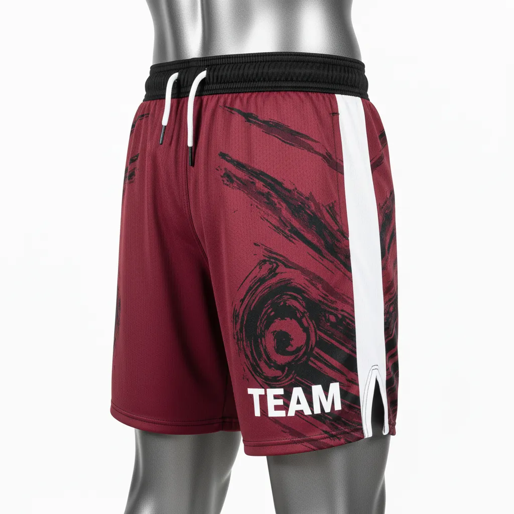 Custom Wrestling Fight Shorts - Burgundy, White - Panel - Front View - Kinexa Sportswear