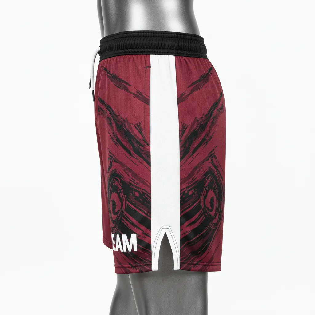 Custom Wrestling Fight Shorts - Burgundy, White - Panel - Side View - Kinexa Sportswear