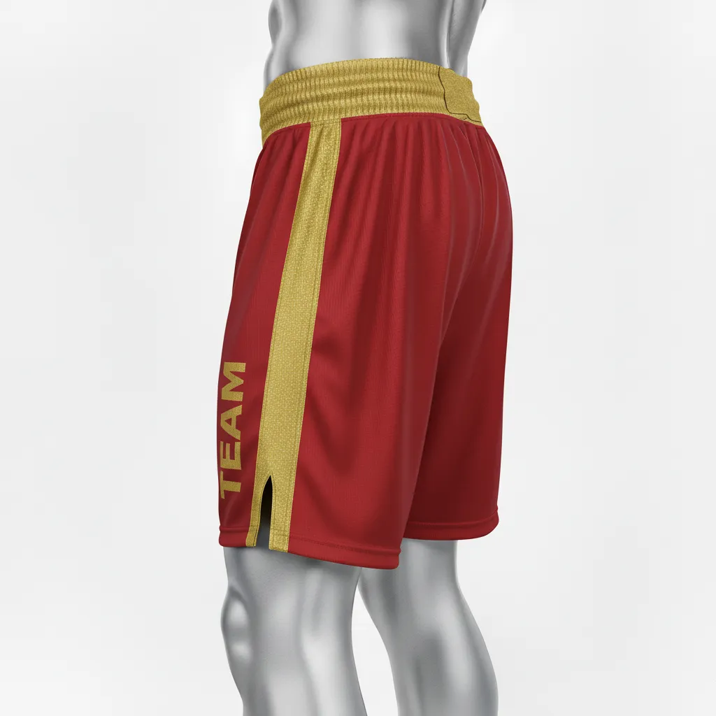 Custom Wrestling Fight Shorts - Gold - Cardinal Vegas Panel - Front View - Kinexa Sportswear
