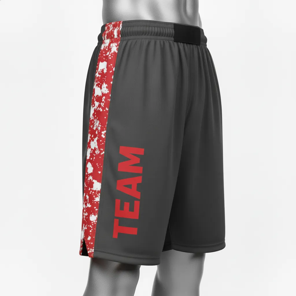 Custom Wrestling Fight Shorts - Red - Charcoal Stripe - Back View - Kinexa Sportswear