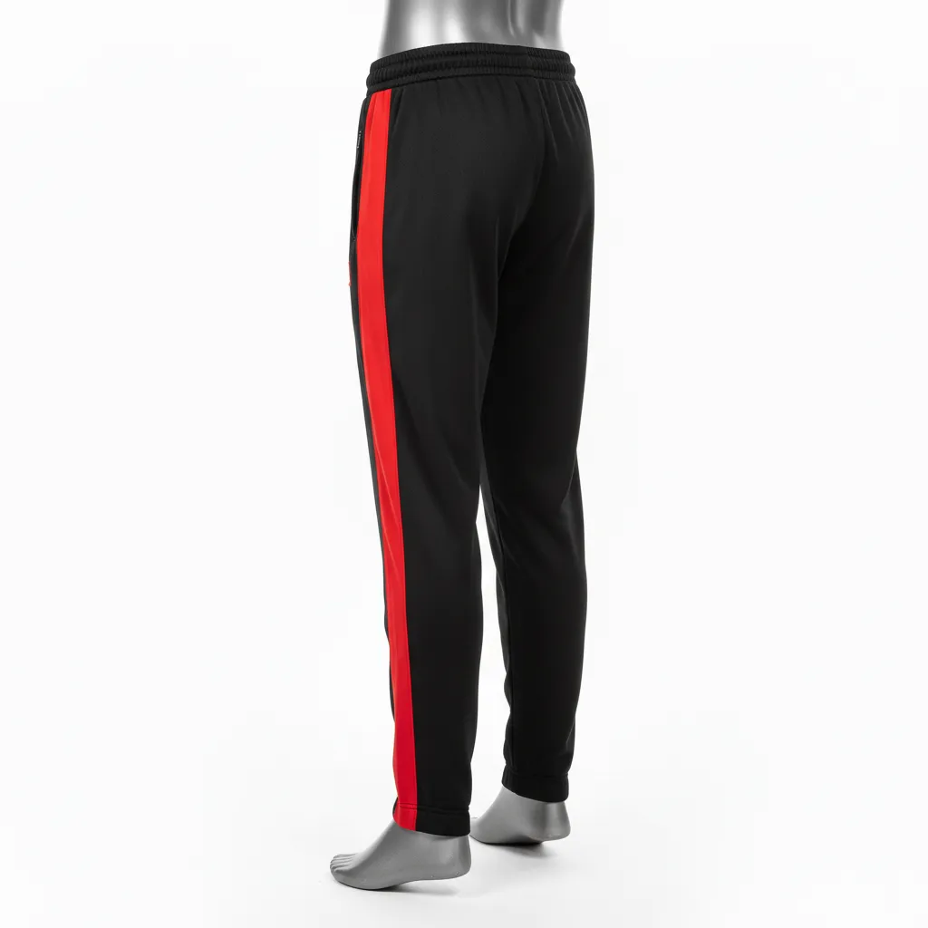Custom Wrestling Full Length Warmup Pant - Black, Red - Side Panel - Back View - Kinexa Sportswear