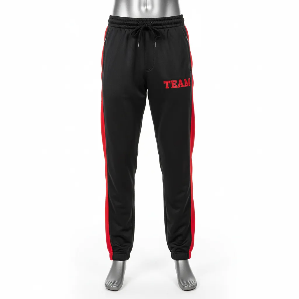Custom Wrestling Full Length Warmup Pant - Black, Red - Side Panel - Front View - Kinexa Sportswear